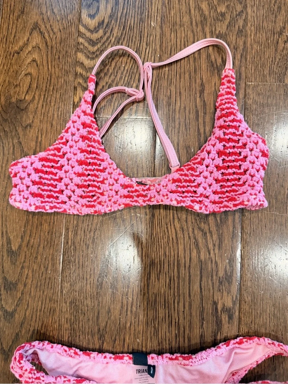 TRIANGL Pink Crochet Bikini Set – Small Top & Medium Bottom – Y2K Swimwear